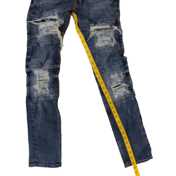 H&M Jeans Mens 32 Blue Skinny Distressed Ripped Destroyed Frayed Denim Rips Y2K - Picture 6 of 8
